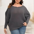 thumbnail image 2 of Odeerbi Winter Off The Shoulder Batwing Sweaters For Women Plus Size Loose Solid Color Sweater 2025 Fashion Round Neck Long Sleeve Large Knit Sweater Gray, 2 of 7