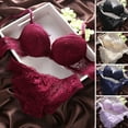 thumbnail image 2 of Grandest Birch 2 Set Women Underwear Set Bra Panties Set Lace Push Up Elastic Deep V Neck Solid Color Soft Padded With Wire Bow-knot Back Closure Lady Intimate Clothes Black L, 2 of 8