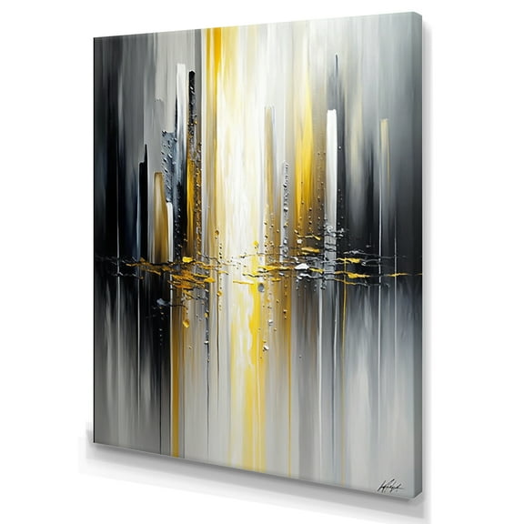 Designart Abstract Geometric Black And Yellow II Canvas Wall Art
