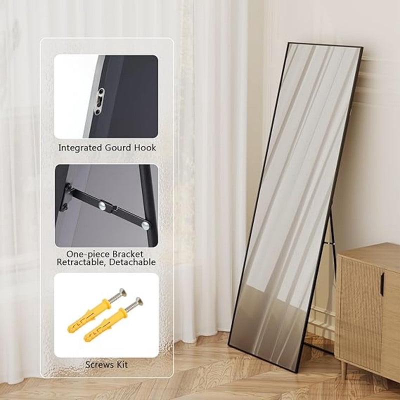 Gleamira 71"x26" Rectangle Full Length Mirror Wall Hanging or Floor Mirror with Aluminum Alloy Frame, Black