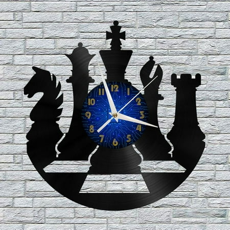 Chess Silhouette 12 Inch Vinyl Record Wall Clock - Silent, Creative, and Unique Clock for Living Room, Entryway, or Bedroom Decor - Perfect Gift Idea(12 inchs B without LED)
