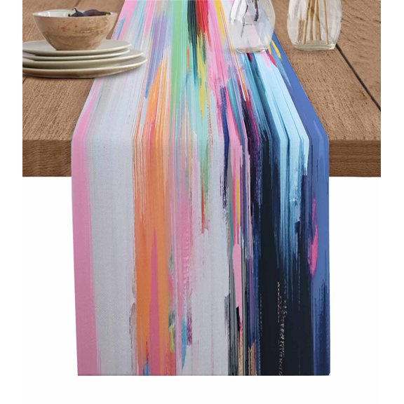 Ldtrchee Colorful Oil Painted Table Runner 70 Inches, Artwork Abstract Modern Bed Runner Dresser Scarves Tabletop for Indoor Outdoor Parties/Ceremony/Banquet, 13" x 70"