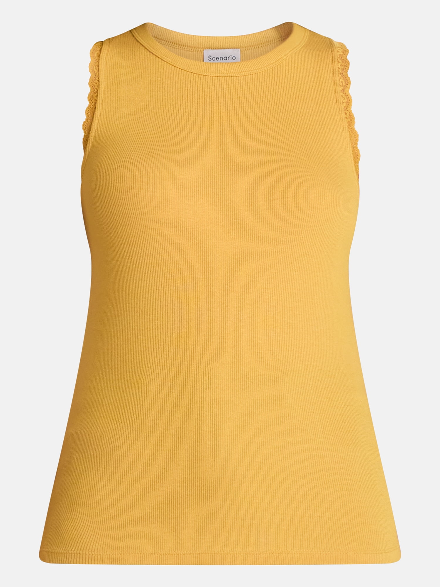 Scenario Women's Ribbed Tank Top with Lace Trim, Sizes XS-XXXL