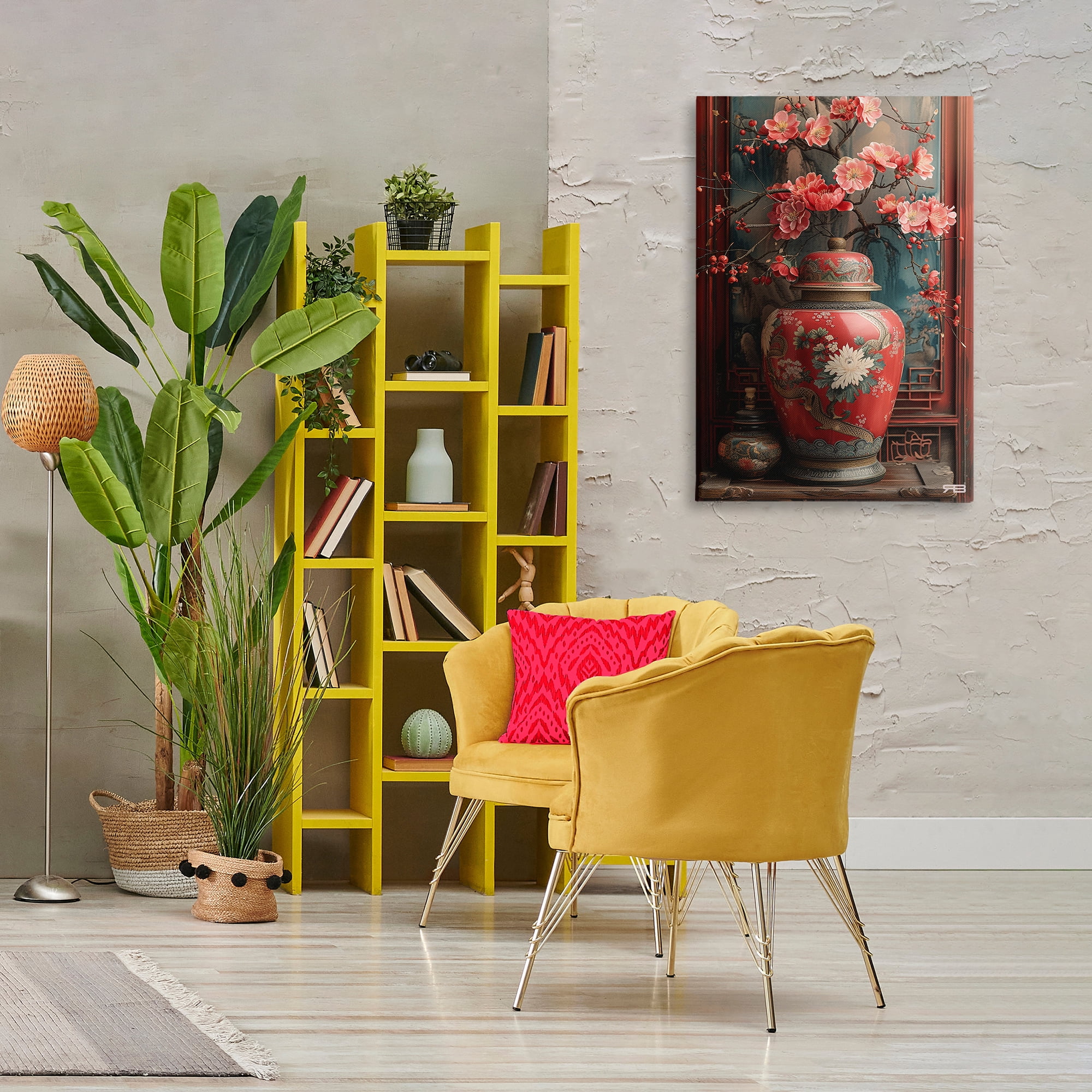Stupell Industries Traditional Asian Vase Botanical & Floral Painting Gallery Wrapped Canvas Art Print Wall Art, 24 x 36