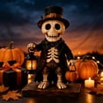 thumbnail image 6 of Voglyf Light Up Skeleton Figurine, 5.9" Wooden-Look Halloween Skeleton Decoration with Warm LED Lantern, Cute Spooky Collectible Statue for Indoor Tabletop, Mantel, Desk and Party Decor, 6 of 6