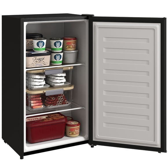 2.1 Cu. Ft. Compact Upright Mini Freezer, Silver Small Deep Freezer with Reversible Door and Removable Shelf, Quiet Design for Apartment, Dormitory, RV, or Home Office