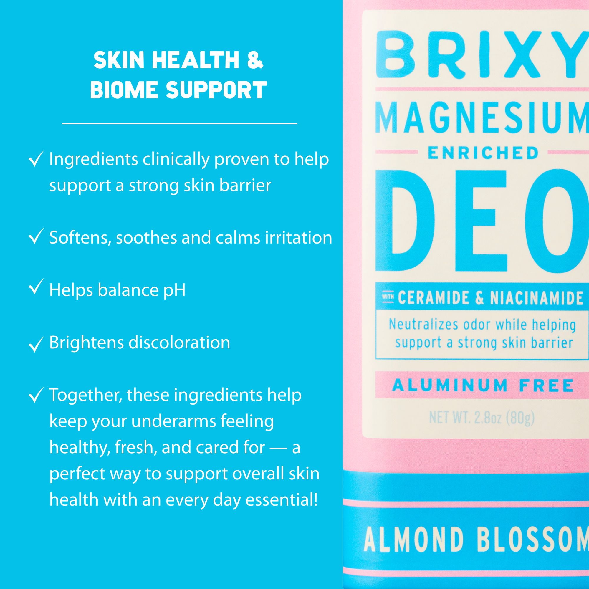 BRIXY Magnesium Deodorant, Odor Control With Ceramide & Niacinamide For Skin Health, Aluminum Free, Baking Soda Free, EWG VERIFIED, Sensitive Skin Deodorant, Vegan, Plastic Free, Light Scent (2 Pack)