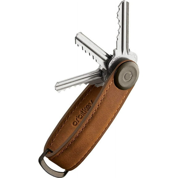 Orbitkey Leather Keychain Organizer - Cognac, Holds 7 Keys (4.7")