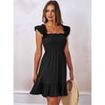 thumbnail image 6 of Women's Sleeveless Square Neck Smocked Ruffle Backless Boho Short Sundress Dress for Summer Beach Black M, 6 of 9