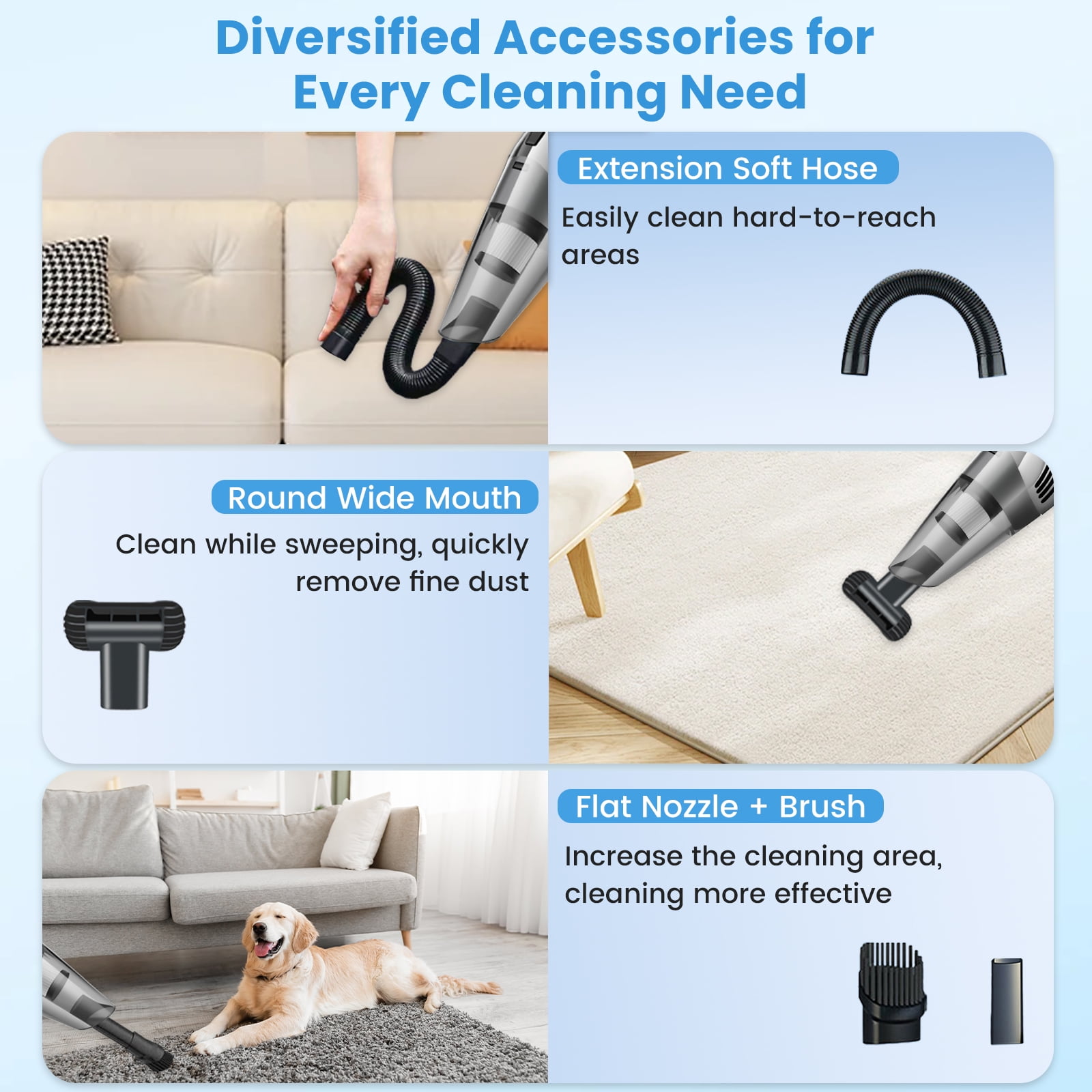 Cordless Handheld Car Vacuum, Portable Vacuum Cleaner, 12000PA Powerful Suction for Car, Gray