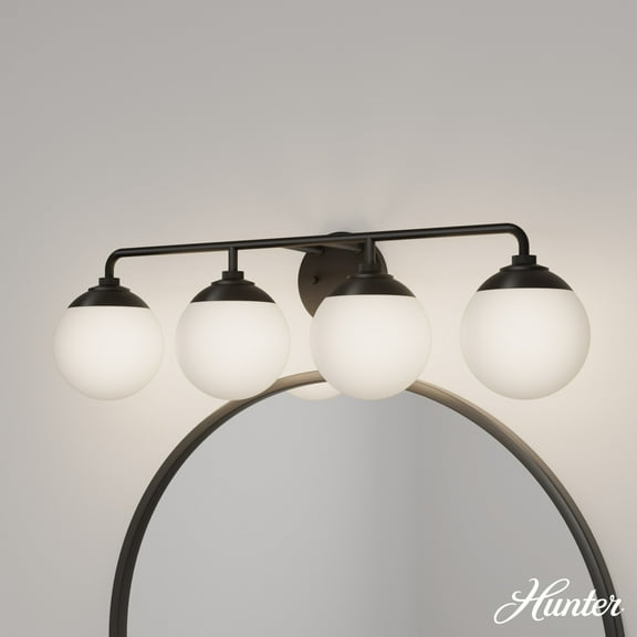 Hunter - Hepburn 4-light Matte Black, Medium Size Vanity Light, Dimmable, Modern Style, for Bedrooms, Dining, Living Rooms - 45221