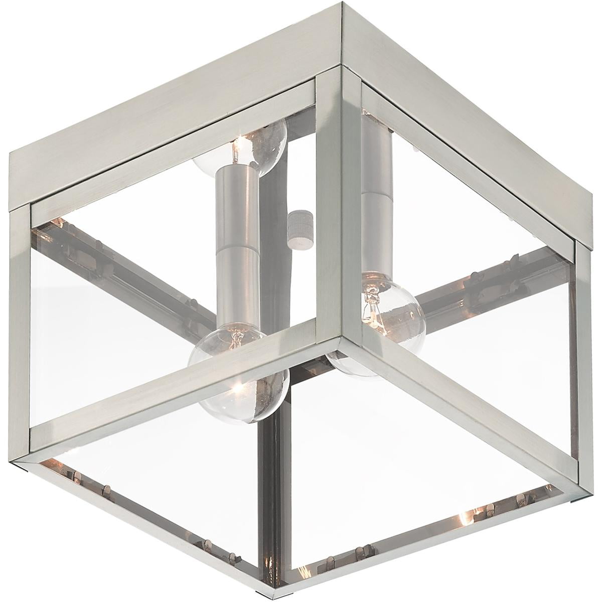 8 inch 2 Light Brushed Nickel Outdoor Ceiling Light fixture with Clear Glass Shade