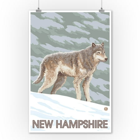 New Hampshire - Wolf Scene - LP Original Poster (9x12 Art Print, Wall Decor Travel
