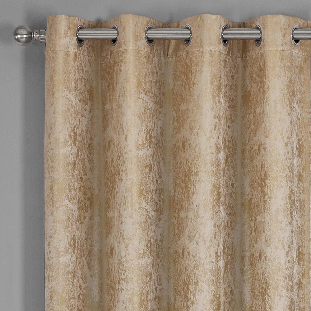Sheetsnthings Abstract Bali 54-Inch Wide x 96-Inch Long Panel, Set of 2 Jacquard Thermal Insulated Blackout Curtains, Gold