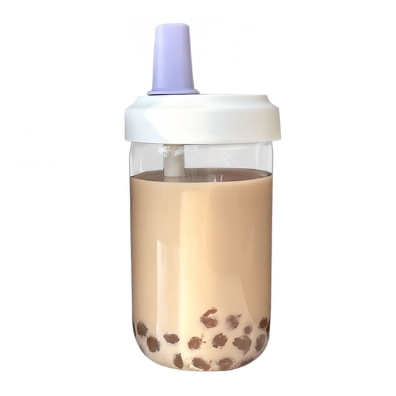 ACDANC 2026 New Plastic Cup Travel Cup Milk Tea Cup and Large Capacity Wide Mouth,Bubble Tea Straw Cup with Wide Mouth & Sealed Lid - Boba Milk Tea Accessories,Reusable Thick Glass Design Purple