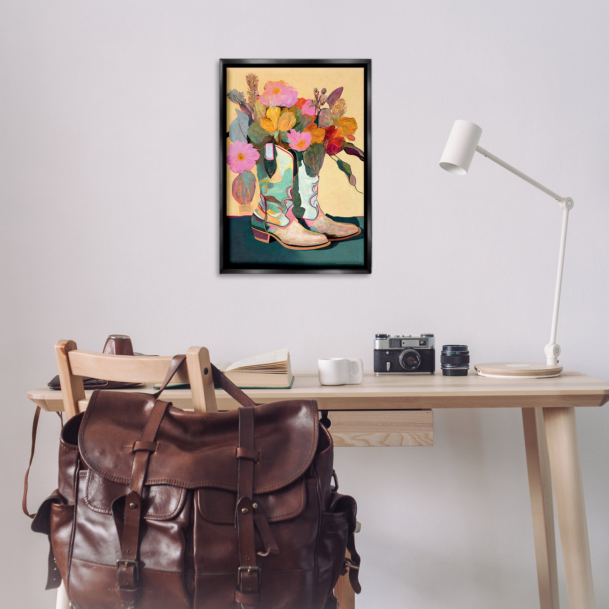 Stupell Industries Bright Cowgirl Florals Plants & Flowers Painting Black Floater Framed Canvas Art Print Wall Art, 21 x 31