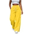 thumbnail image 3 of Inverlee Women's Wide Leg Sweatpants Drawstring High Waist Side Button Split Casual Bottoms Dual Side Patch Pockets Flowy Loose Pants Yellow (S-XXL), 3 of 9