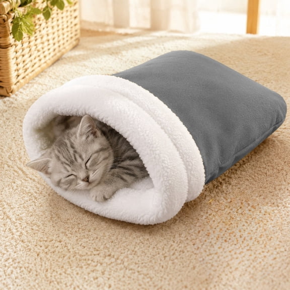 Semi Enclosed Extra Thick Warm Cat Bed, Soft Cozy Sleeping Cave for Indoor Cats Winter Rest