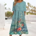 thumbnail image 1 of LOVZFMLL Robe Longue à Manches Courtes Imprimée à Col Rond pour Femme Bleu Pâle 2TG, 1 of 4