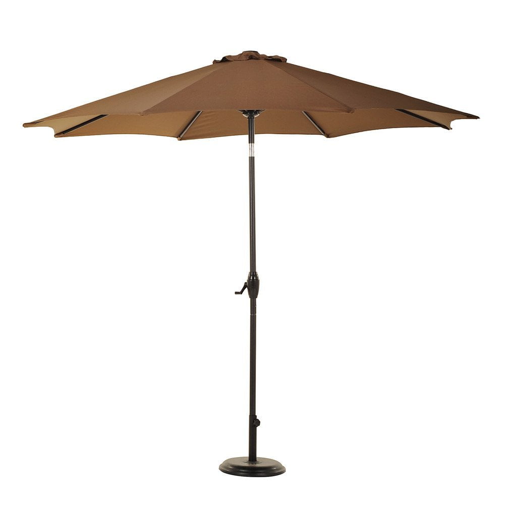 Grand Patio 9' Outdoor Aluminum Market Umbrella with Auto Tilt and Crank, 8 Ribs, Brown by Grand Patio