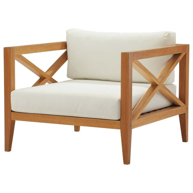 Contemporary Modern Urban Designer Outdoor Patio Balcony Garden Furniture Lounge Side Armchair Chair, Wood, Natural White