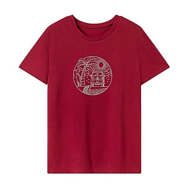 Camiseta para mujer, camiseta de verano para mujer, camiseta de manga corta para caminar, trabajo, uso diario XL