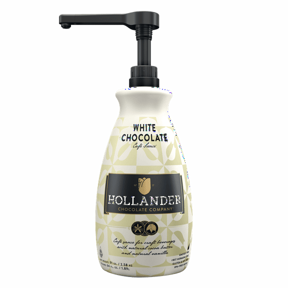 White Chocolate Cafe Sauce by Hollander Chocolate - 91oz Bottle with Pump, Rainforest Alliance Certified