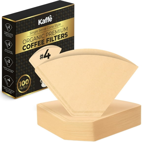 Natural Unbleached Paper Cone Style Coffee Filters (100 Count) - Brown
