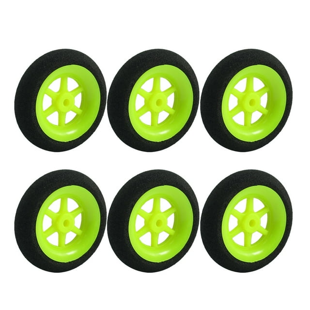 Unique Bargains 6pcs RC Model Airplane Aircraft Sponge Wheel D40mm H11mm d2.5mm Black Lime