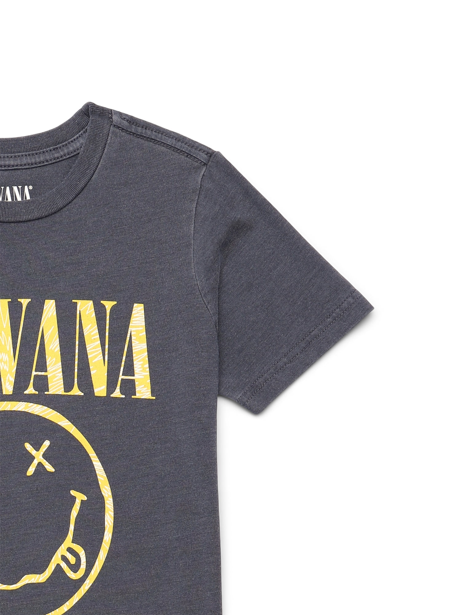 Nirvana Smiley Tour Boys’ Graphic Tee with Short Sleeves, Sizes 4-18