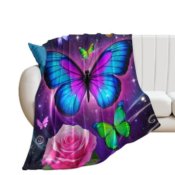 Dreamy Purple Butterfly Pattern (11)-1 Blanket Soft Throw Warm Lightweight Plush Blanket for Couch Bed Sofa