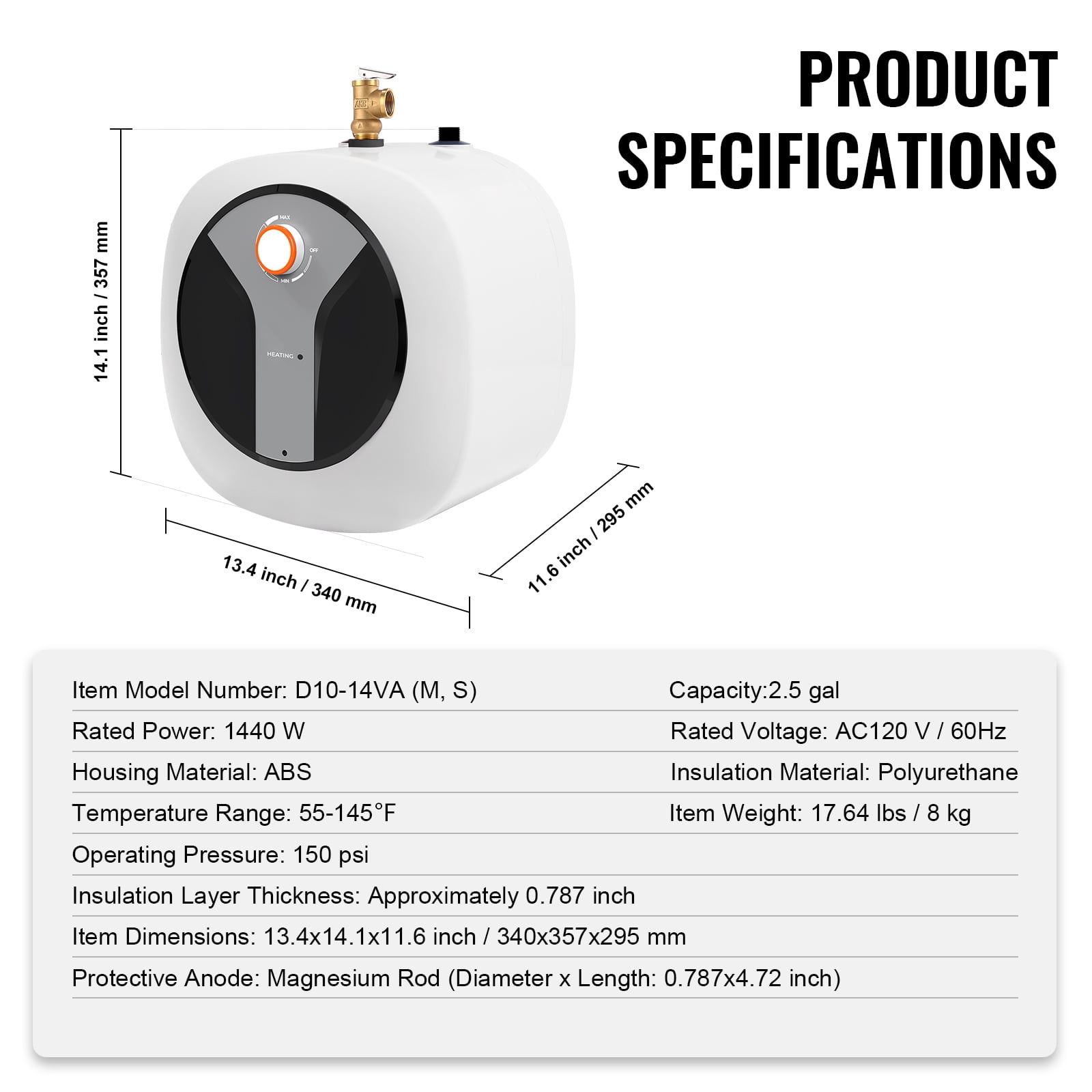 KFFKFF 2.5 Gallon Small Compact Electric Water Heater Shower Upgrade