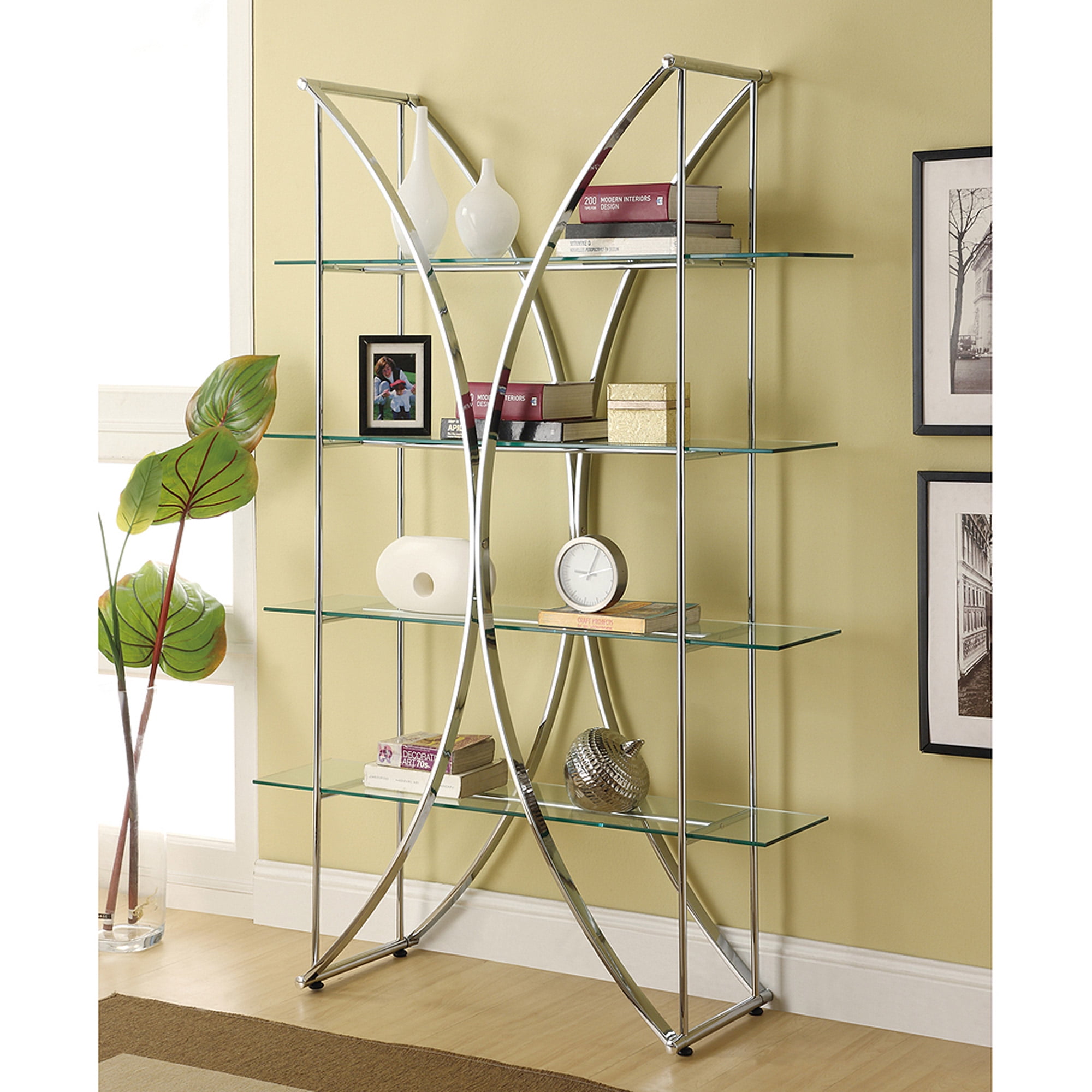 Coaster Floating Style Chrome Bookcase