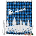 thumbnail image 2 of Blue Checkered Elk Christmas Shower Curtains for Bathroom, Xmas Tree Snowflake Winter Waterproof Fabric Shower Curtain, Decorative Bathroom Curtain for Bathtub, 72"x72", No Hooks Included, 2 of 9