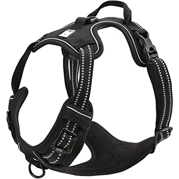 Arnés reflectante ajustable para perros para disuadir los tirones, chaleco de nailon resistente para mascotas para coche (negro, L)