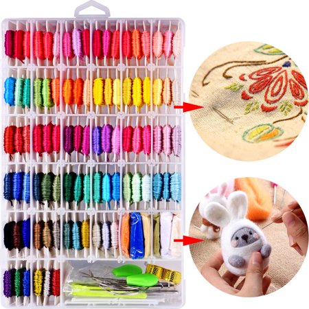 Reactionnx Embroidery Floss with Organizer Storage Box - 96 Colors Friendship Bracelets String Embroidery Thread with Number Stickers and Plastic Floss Bobbins - Rainbow Cross Stitch