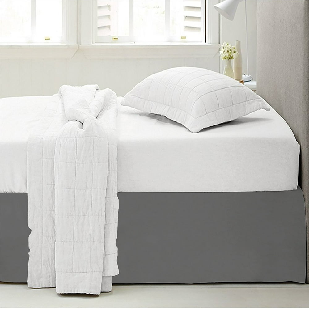 Lux Decor Collection Bed Skirt (Queen, Grey) Hotel Quality Long
