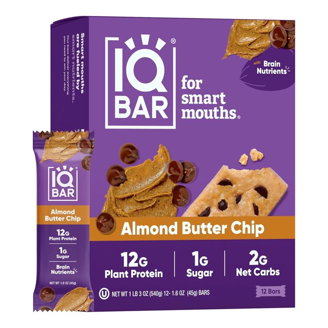 Brain and Body Plant Protein Bars - Wild Blueberry - 12-Count Low Carb - Gluten Free, High Fiber, Vegan Snacks - Low Sugar Meal Replacement