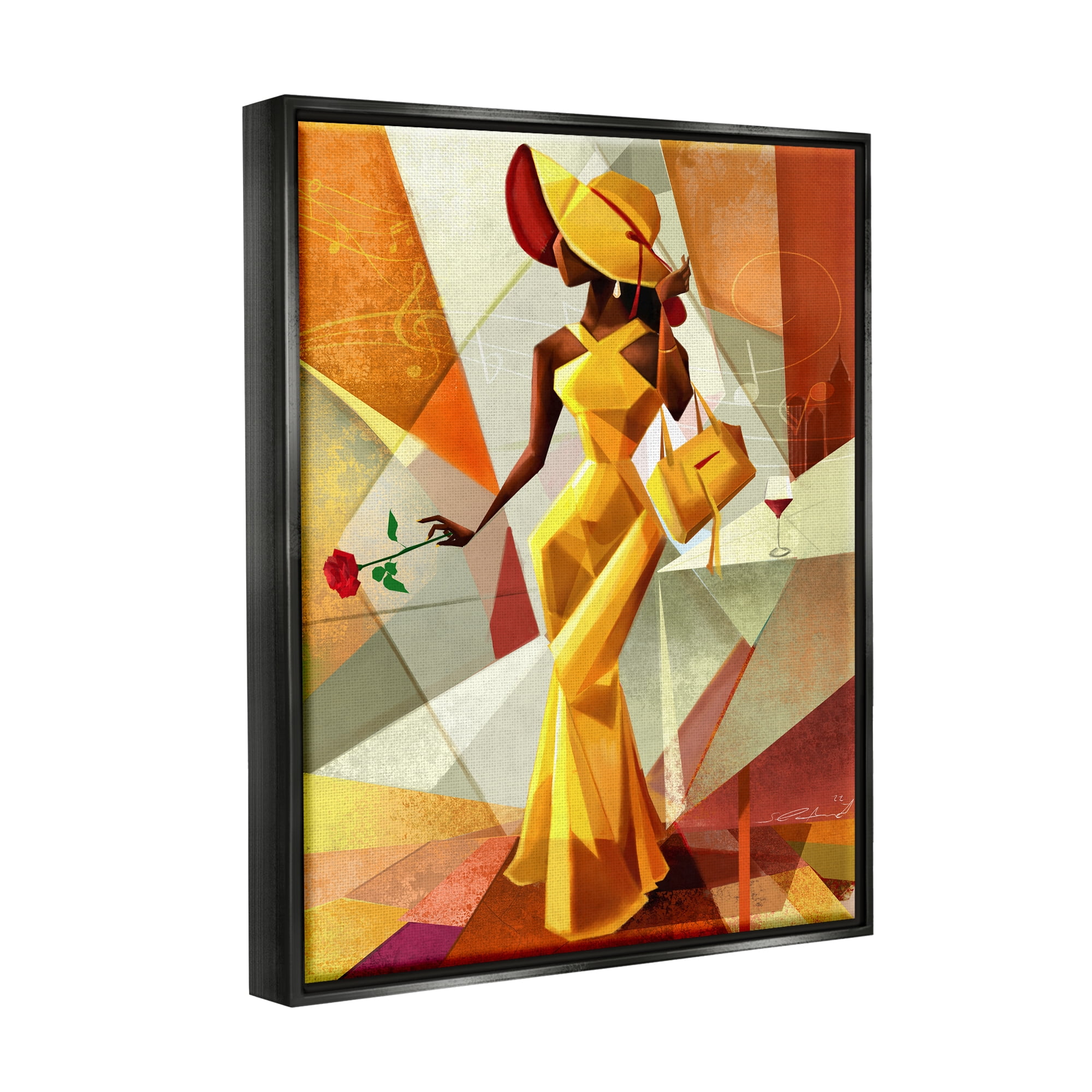 Stupell Industries Modern Cubist Fashion Girl Abstract Painting Black Floater Framed Art Print Wall Art, 25 x 31