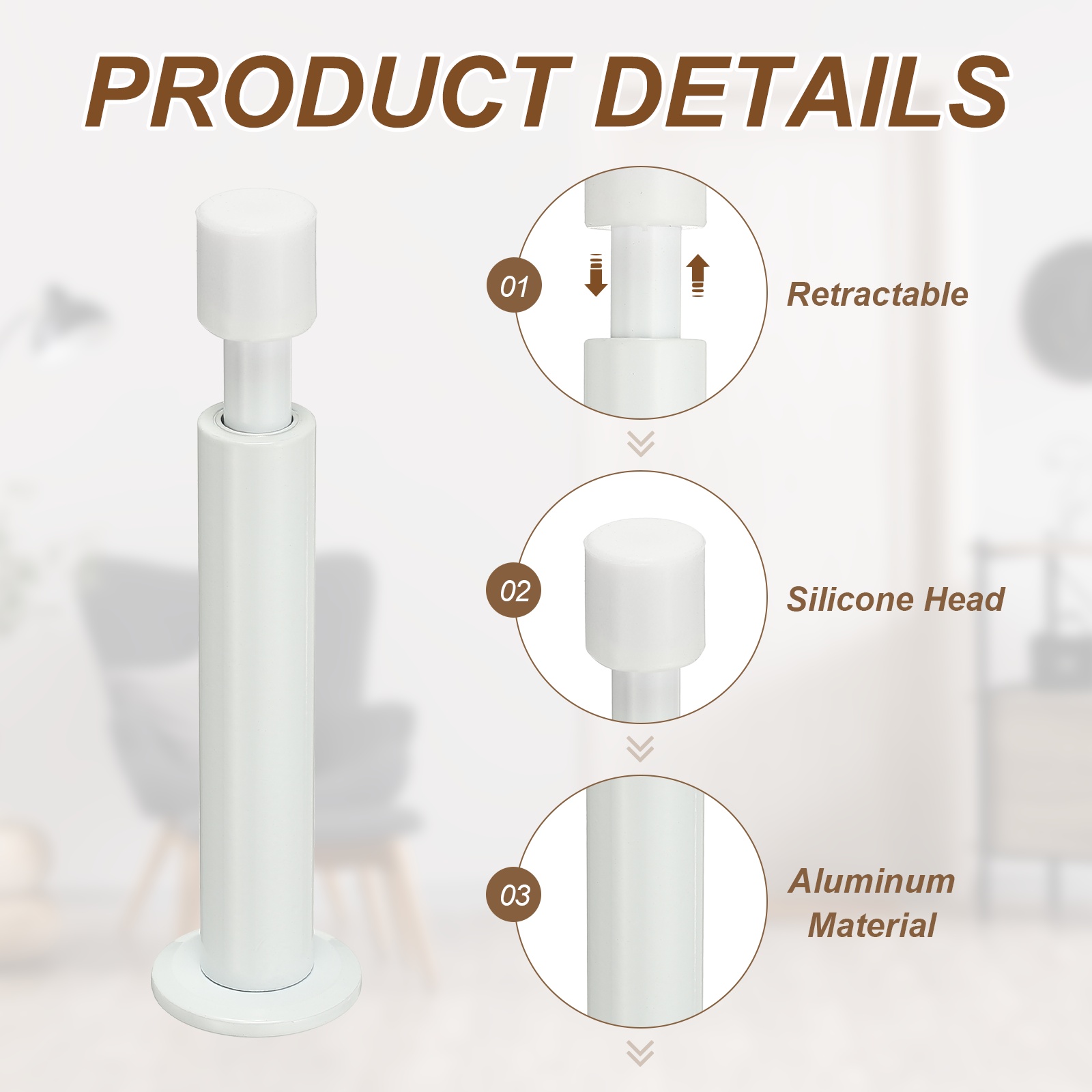 Uxcell 5 Pcs Doorstops, Aluminum Door Stop Metal Wall Protector Doorstop Long Solid for Home Office Shopping Mall to Protect Wall Door, White