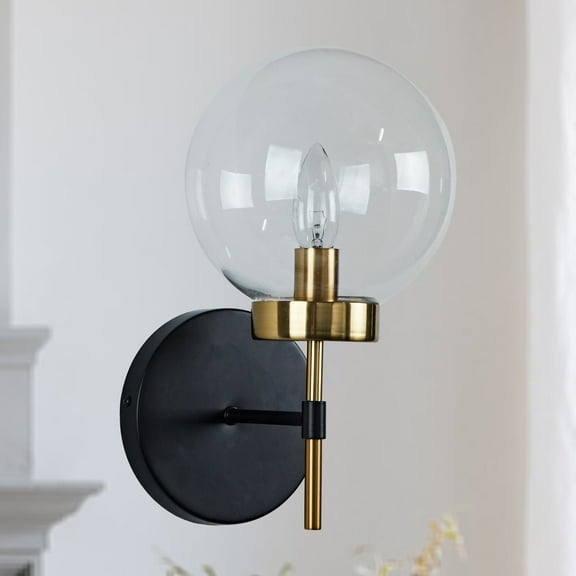 Mordern Matte Black& Brass Iron Vanity Light, Wall-Mounted Sconce with Round Globe Shade, Indoor Wall Sconce beside Mirror, for Bathroom, Living Room, Entryway, Hallway