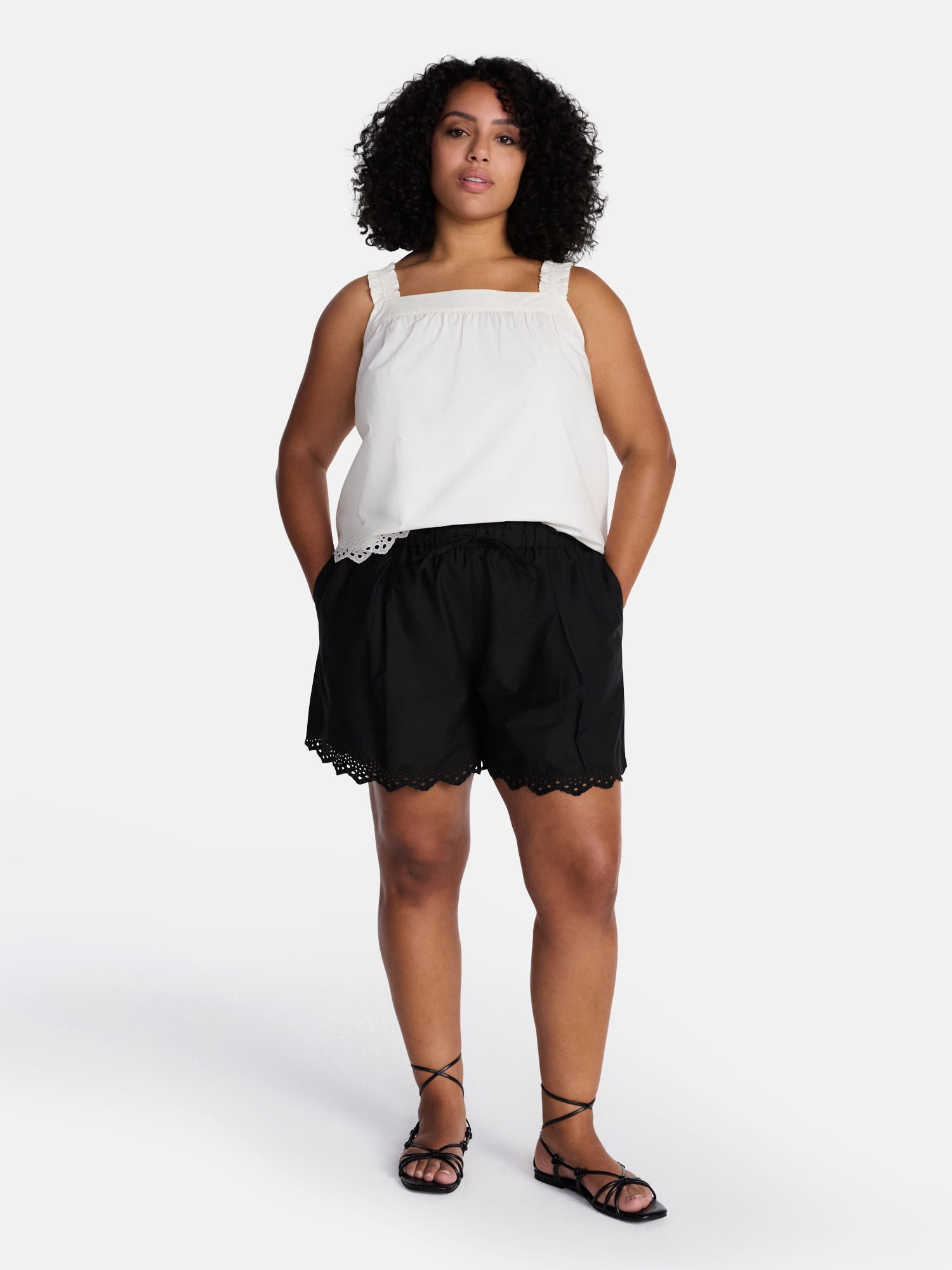 Time and Tru Women's Eyelet Trim Shorts, Sizes XS-XXXL