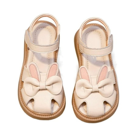 

YTIANH Kids Sandals Girls Summer New Soft Light Rubber Sole Cute Bow Fashion Non Slip Girls Sandals Beige 31