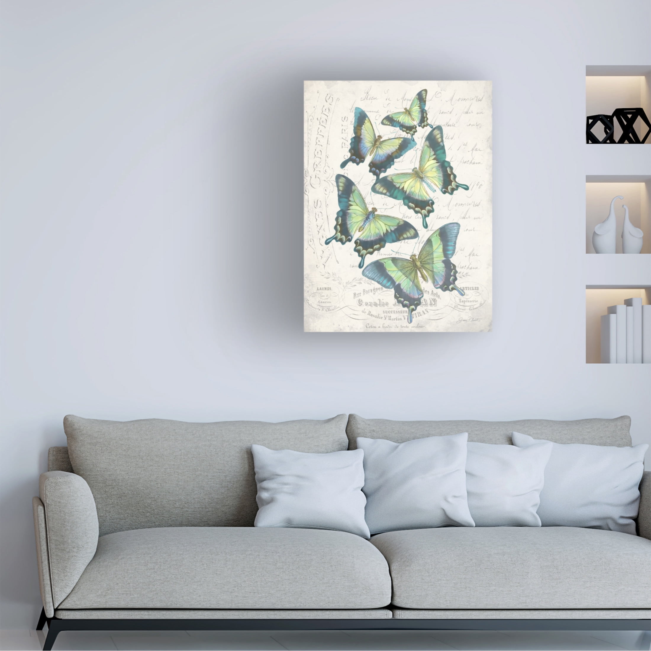 Canvas Wall Art - Jean Plout 'Gorgeous French Butterflies' Wall Art for Living Room, Bedroom, or Office Décor by Trademark Fine Art - 14 x 19 Inches