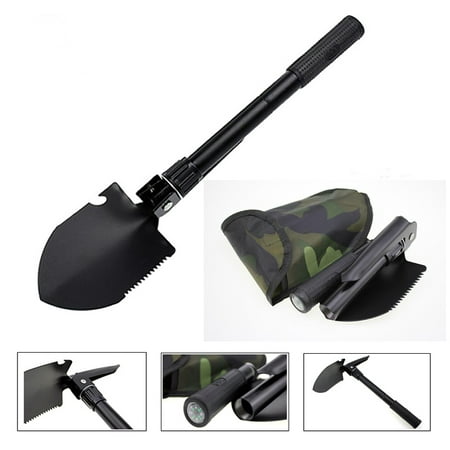 Folding Shovel Foldable Military Shovel - Mini Emergence Survival Compass Spade Entrenching Tool with Carrying Pouch for Camping, Hiking, Backpacking, Gardening with Rubber (Best Survival Shovel 2019)