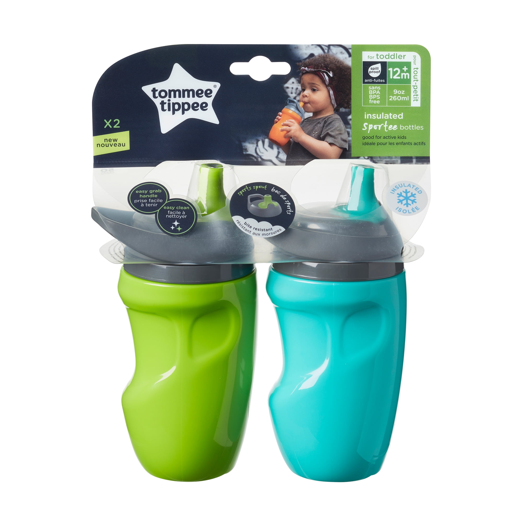 Tommee Tippee Sportee Water Bottle for Toddlers, Spill-Proof, 10oz, 12m+, 2  Count (Colors & Design Will Vary)