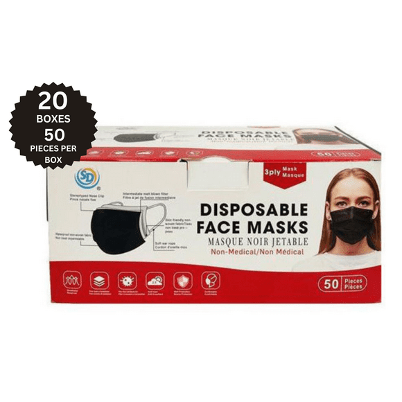 SD Disposable Face Mask 3ply 50pcs/pk - Black - 1000 Masks