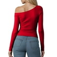 thumbnail image 6 of kaprioy Women's Boat Neck Tops Long Sleeve Shirts Casual Fitted Tee Shirts Solid Color Fall Basic Clothes Red, S, 6 of 8