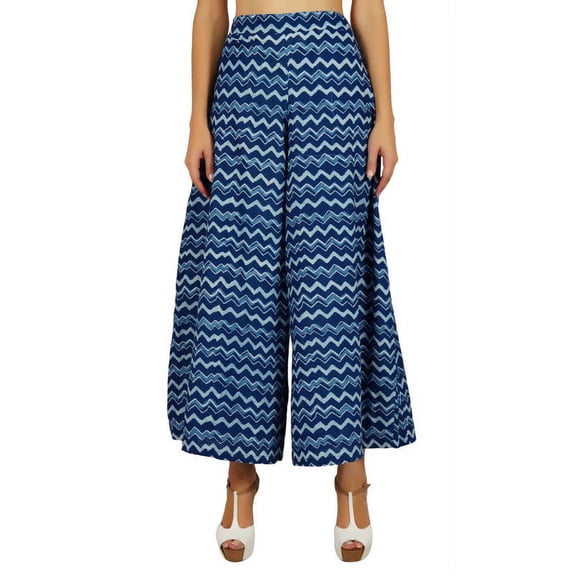 Bimba Womens Designer Pajamas Blue Wide Leg Palazzo Pants Back-Elastic-Waist