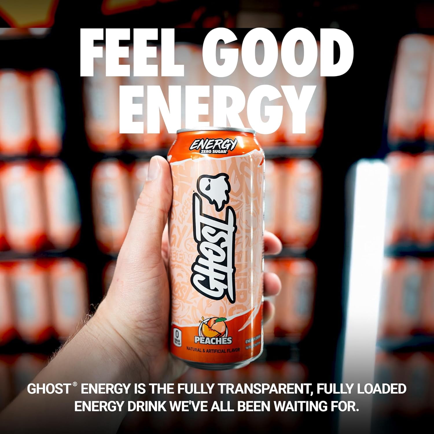 GHOST Zero Sugars Energy Drink, Peaches, 16 oz Can, 12 Pk